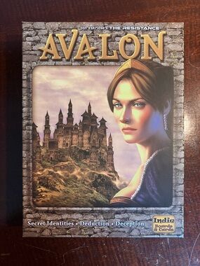 Avalon Board Game Set with Gold Lettering and Brown Accents